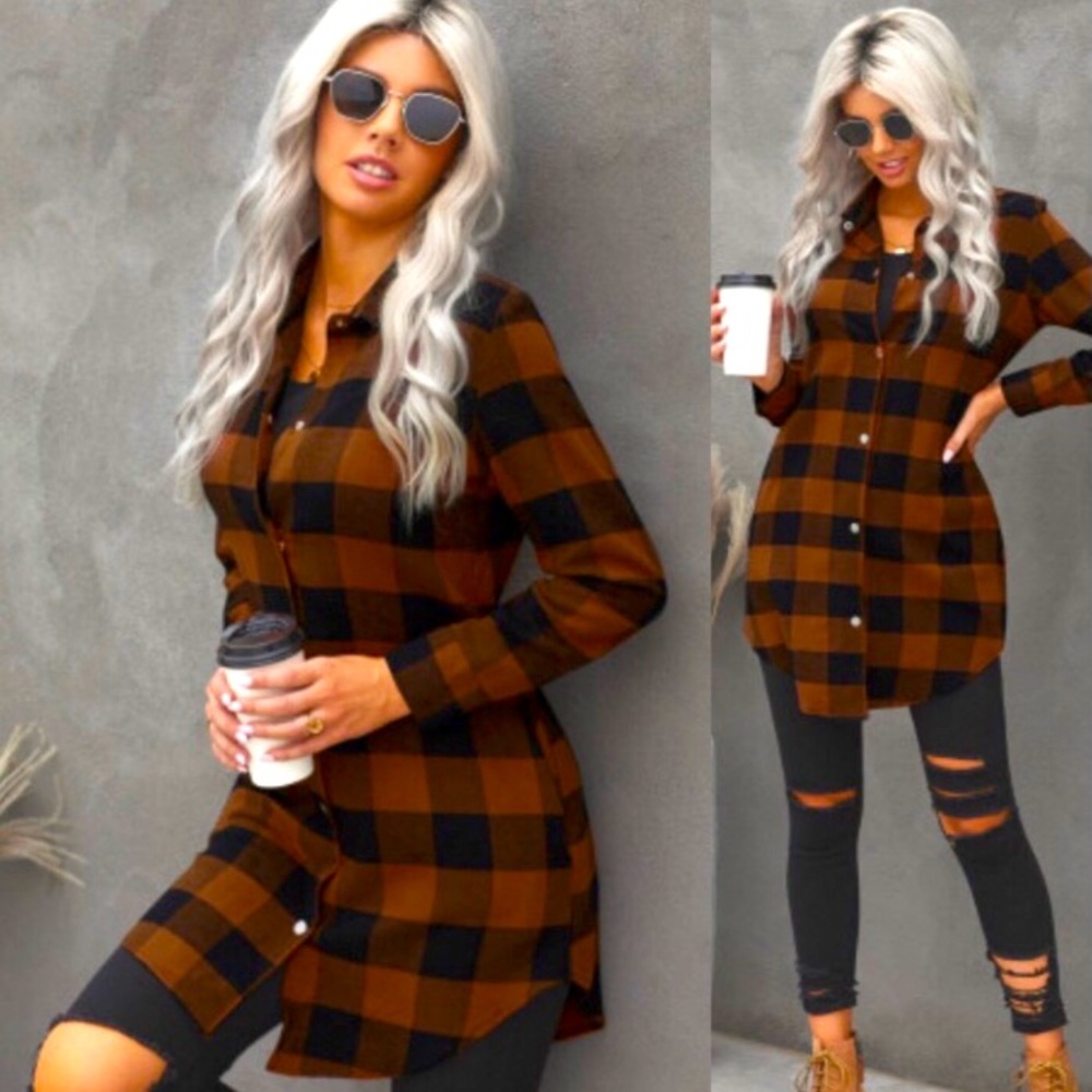 NEW Collared Plaid Shirt Coat